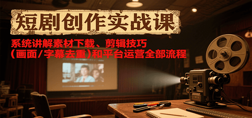 短剧创作实战课,系统讲解素材下载、剪辑技巧(画面/字幕去重)和平台运营全部流程 9012fe53479980f.png